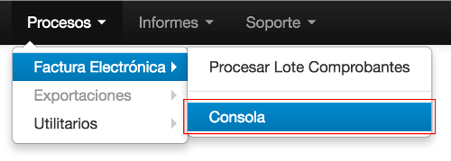 Menú consola factura electrónica