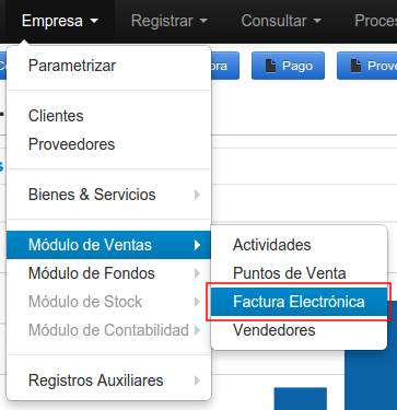 Menú factura electrónica